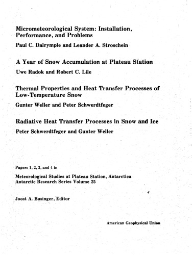 Meteorological Studies at Plateau Station, Antarctica