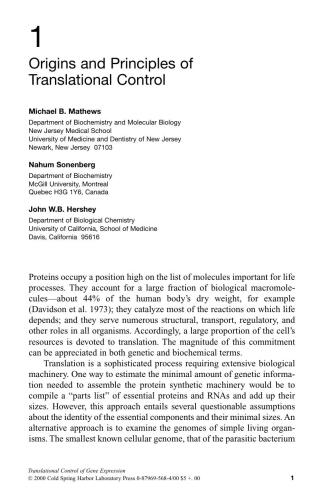 Translational Control of Gene Expression
