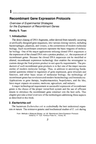 Recombinant Gene Expression Protocols