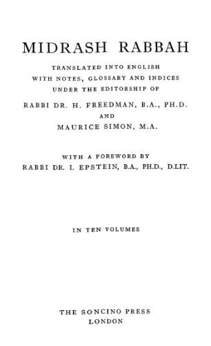 Midrash Rabbah, Volume 1. Genesis I (of II)