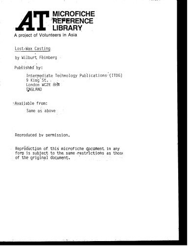 Lost-wax casting a practitioner's manual