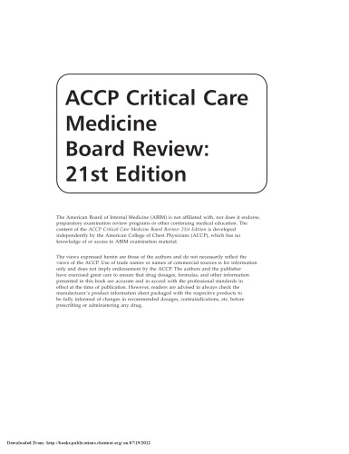 ACCP Critical Care Medicine Board Review: 21st Edition 2012