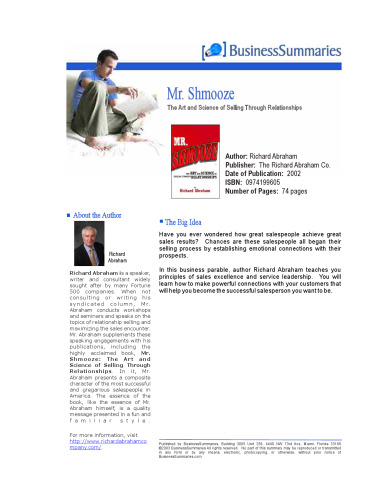 Mr. Shmooze: The Art and Science of Selling Through Relationships