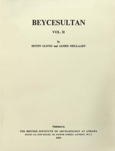 Beycesultan 2: Middle Bronze Age Architecture and Pottery