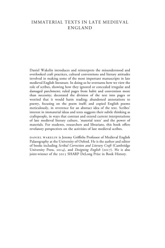 Immaterial Texts in Late Medieval England: Making English Literary Manuscripts, 1400–1500