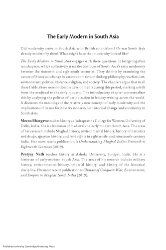 The Early Modern in South Asia: Querying Modernity, Periodization, and History