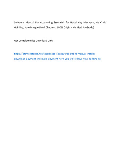 Solutions Manual Accounting Essentials for Hospitality Managers