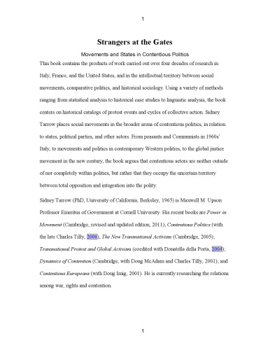 Strangers at the gates : movements and states in contentious politics