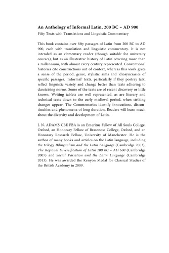 An Anthology of Informal Latin, 200 BC–AD 900
