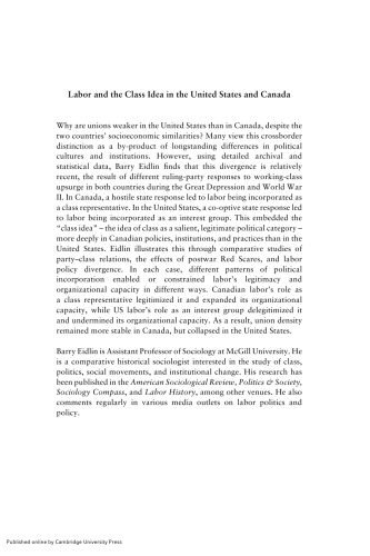 Labor and the Class Idea in the United States and Canada