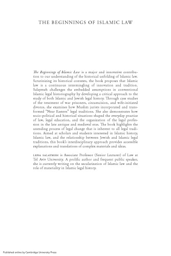 The Beginnings of Islamic Law: Late Antique Islamicate Legal Traditions