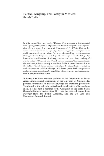 Politics, Kingship, and Poetry in Medieval South India: Moonset on Sunrise Mountain