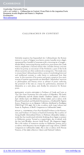 Callimachus in Context: From Plato to the Augustan Poets