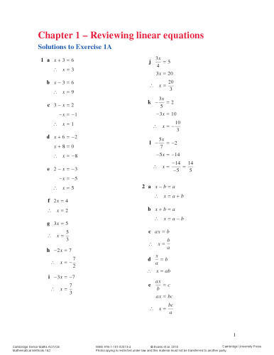 Cambridge Senior Maths AC/VCE Mathematical Methods 1 & 2 - Solutions manual