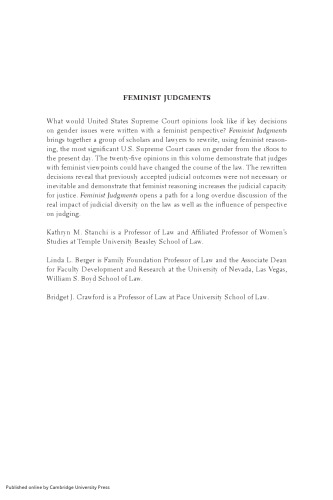 Feminist Judgments: Rewritten Opinions of the United States Supreme Court
