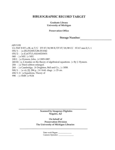 A treatise on the theory of algebraical equations