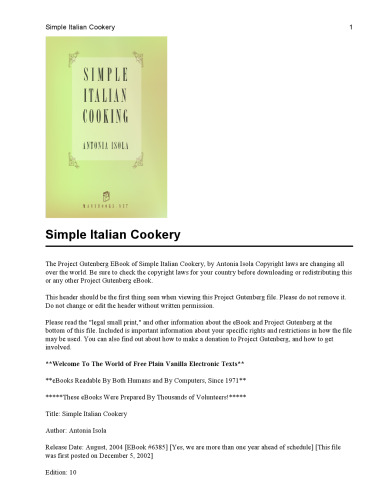Simple Italian Cookery