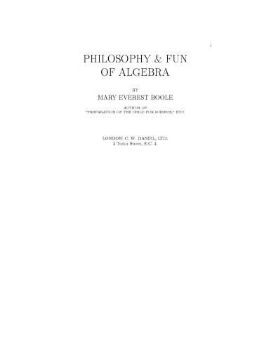 Philosophy And Fun Of Algebra