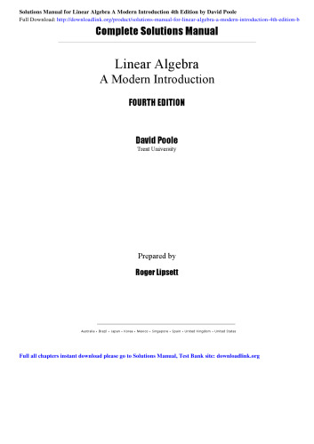 Student solutions manual : linear algebra, a modern introduction, David Poole