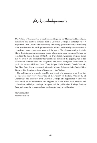 The Politics of Consumption: Material Culture and Citizenship in Europe and America