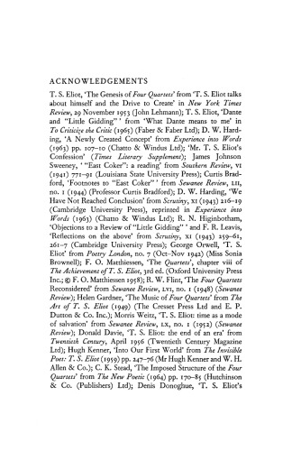 T.S.Eliot: Four Quartets