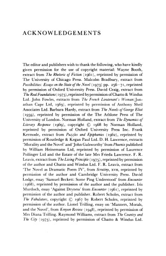 The English Novel: Developments in Criticism since Henry James