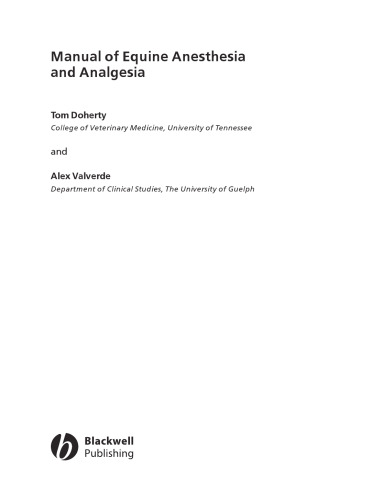 Manual of Equine Anesthesia and Analgesia