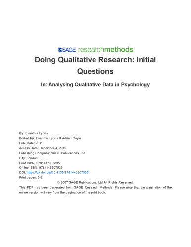 Analysing Qualitative Data in Psychology