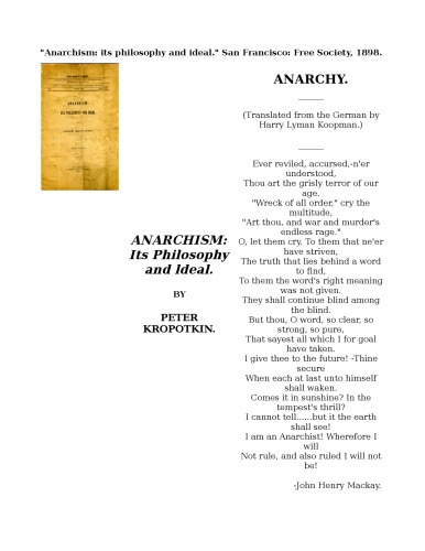 Anarchism: Its Philosophy and Ideal