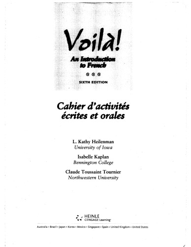 Voilà! An Introduction to French, Cahier d’activités écrites et orales