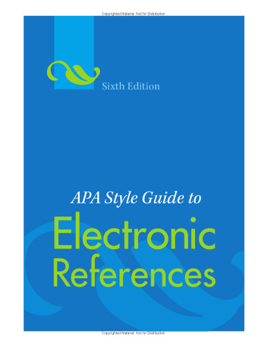 APA Style Guide to Electronic References, Sixth Edition
