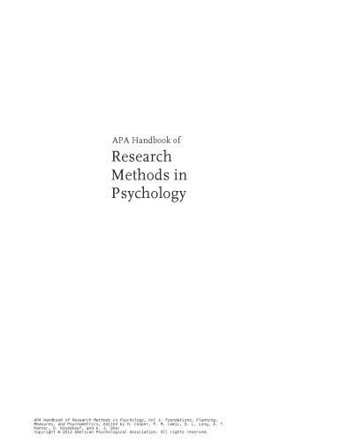 APA Handbook of Research Methods in Psychology. Vol. 1 : Foundations, planning, measures, and Psychometrics