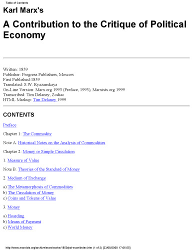 A Contribution to the Critique of Political Economy