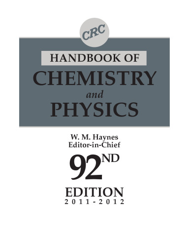 CRC handbook of chemistry and physics.