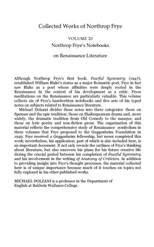 Northrop Frye's Notebooks on Renaissance Literature