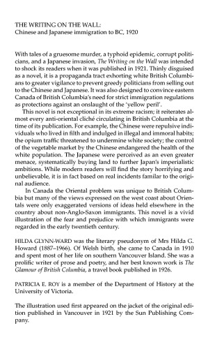 The Writing on the Wall: Chinese and Japanese Immigration to BC, 1920