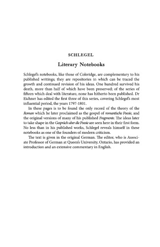 Friedrich Schlegel: Literary Notebooks 1797-1801
