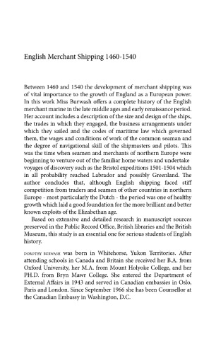 English Merchant Shipping 1460-1540: 1460-1540