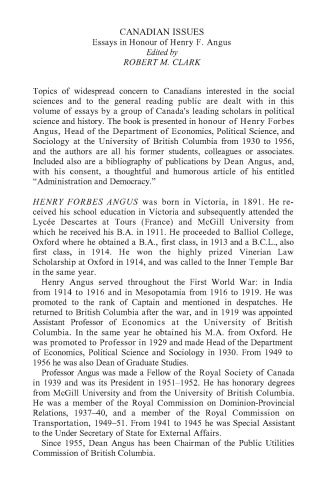 Canadian Issues: Essays in Honour of Henry F. Angus