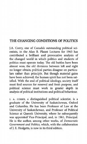 The Changing Conditions of Politics