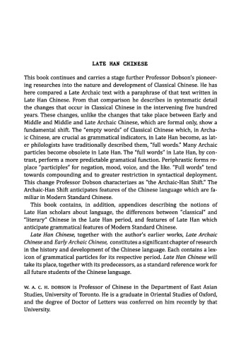Late Han Chinese: A Study of the Archaic-Han Shift