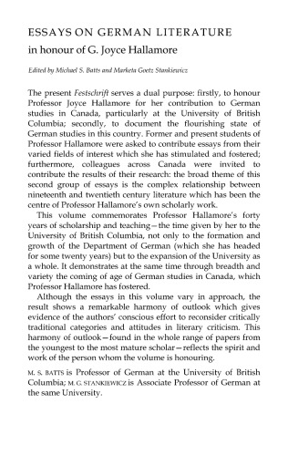 Essays on German Literature: In Honour of G. Joyce Hallamore