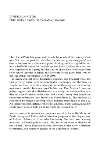 Divided Loyalties: The Liberal Party of Canada, 1984-2008