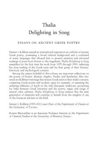 Thalia Delighting in Song: Essays on Ancient Greek Poetry