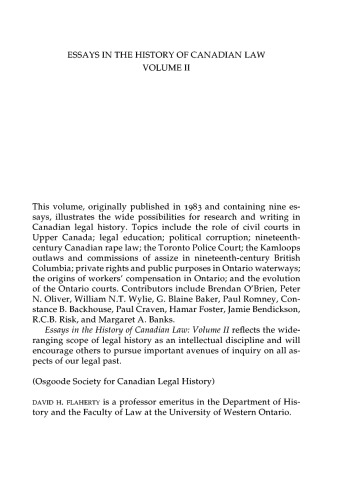 Essays in the History of Canadian Law: Volume II