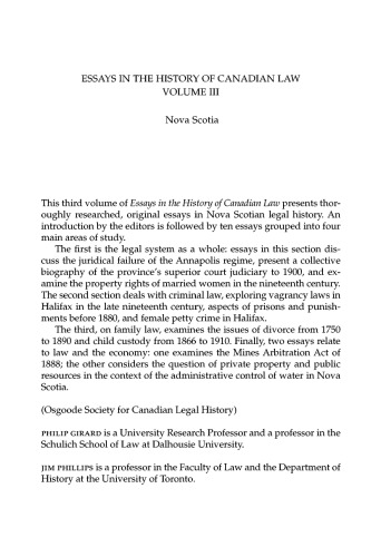 Essays in the History of Canadian Law: Nova Scotia