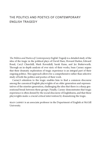 The Politics and Poetics of Contemporary English Tragedy