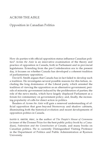 Across the Aisle: Opposition in Canadian Politics