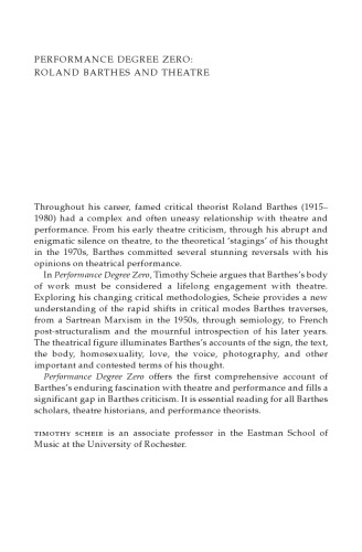 Performance Degree Zero: Roland Barthes and Theatre