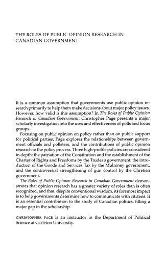 The Roles of Public Opinion Research in Canadian Government